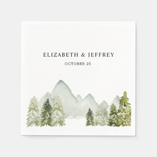 Rustikale Wasserfarbengebirge Pine Winter Wedding Serviette (Vorderseite)