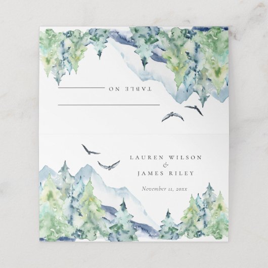 Rustikale Wasserfarbengebirge Platzkarte (Außenseite Aufgefaltet)