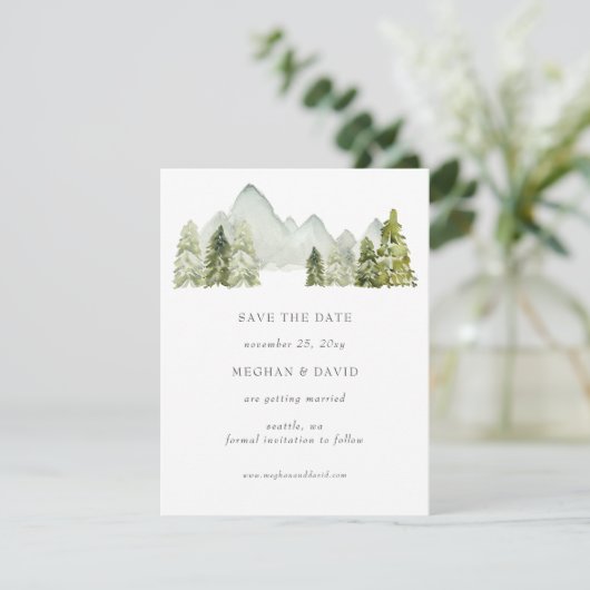 Rustikale Wasserfarbengebirge Save the Date Ankündigung (Stehend Vorderseite)
