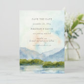 Rustikale Wasserfarbengebirge Save the Date Einladung (Stehend Vorderseite)