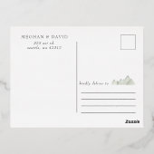 Rustikale Wasserfarbengebirge Save the Date Folie Einladungspostkarte (Rückseite)