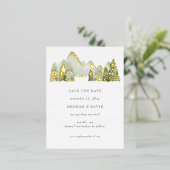 Rustikale Wasserfarbengebirge Save the Date Folie Einladungspostkarte (Stehend vorne)