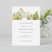 Rustikale Wasserfarbengebirge Save the Date Folieneinladung (Stehend vorne)