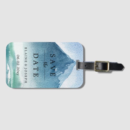 Rustikale Wasserfarbengebirge Save the Date Gepäckanhänger (Vorderseite (Horizontal))