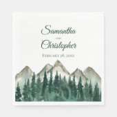 Rustikale Wasserfarbengebirge und Pinienhochzeit Serviette (Vorderseite)