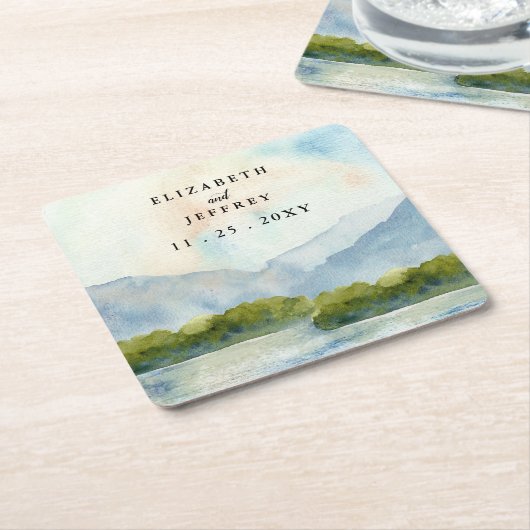 Rustikale Wasserfarbengebirge Winterhochzeit am Se Rechteckiger Pappuntersetzer (angewinkelt)