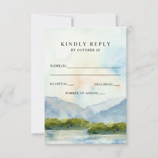 Rustikale Wasserfarbengebirge Winterhochzeit am Se RSVP Karte (Vorderseite)