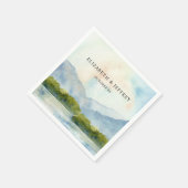 Rustikale Wasserfarbengebirge Winterhochzeit am Se Serviette (Ecke)