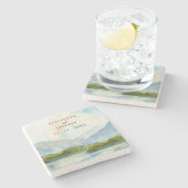 Rustikale Wasserfarbengebirge Winterhochzeit am Se Steinuntersetzer (Seitenansicht)