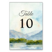 Rustikale Wasserfarbengebirge Winterhochzeit am Se Tischnummer (Vorderseite)