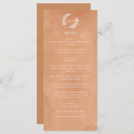 Rustikale Wasserfarbenhochzeit Menükarte (Vorne/Hinten)