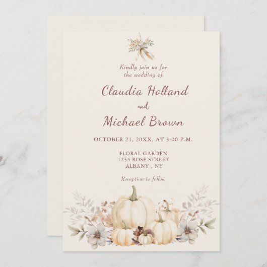 Rustikale Wasserfarbenkürbis Elegante Hochzeit im Einladung (Vorne/Hinten)
