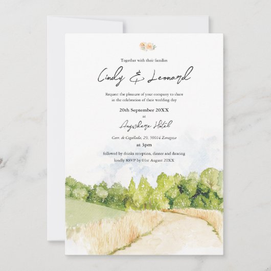 Rustikale Wasserfarbenlandschaft Einladung zur Hoc (Vorderseite)