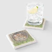 Rustikale WasserfarbenMaus Steinuntersetzer (Seitenansicht)