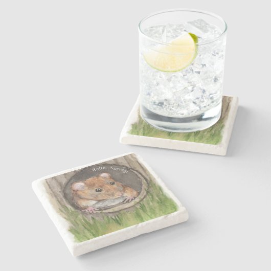 Rustikale WasserfarbenMaus Steinuntersetzer (Seitenansicht)