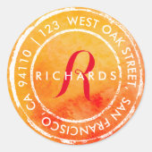Rustikale Wasserfarbenmonogramm | Round-Address-La Runder Aufkleber (Vorderseite)