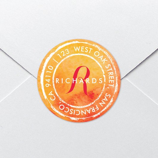 Rustikale Wasserfarbenmonogramm | Round-Address-La Runder Aufkleber