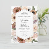 Rustikale Wasserfarbenneutrale Boho Floral Wedding Einladung (Stehend Vorderseite)