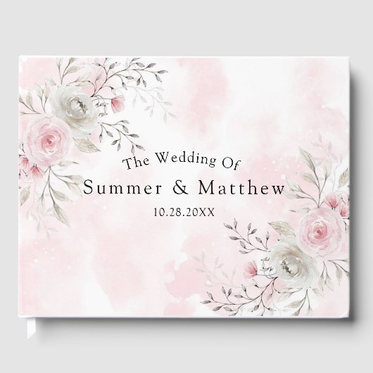 Rustikale Wasserfarbenpink- und Gray Peony-Hochzei Gästebuch (Vorderseite)
