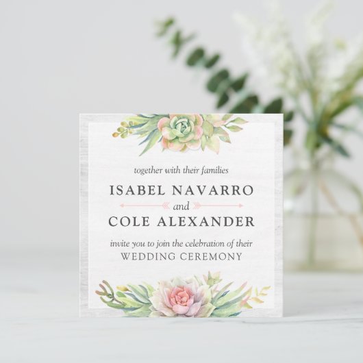 Rustikale Wasserfarbenprächtige Hochzeit des Kakte Einladung (Stehend Vorderseite)