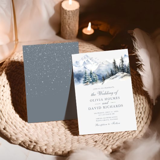 Rustikale Wasserfarbenschneeberge Pinienbäume Hoch Einladung