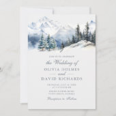 Rustikale Wasserfarbenschneeberge Pinienbäume Hoch Einladung (Vorderseite)