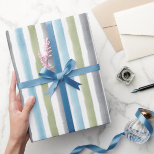 Rustikale Wasserfarbenstreifen am Strand Hochzeit Geschenkpapier