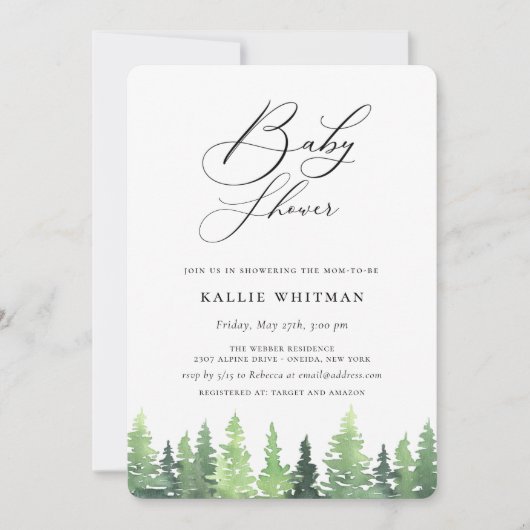 Rustikale Wasserfarbenwald Kinderdusche Einladung (Vorderseite)