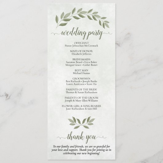 Rustikale Wasserfarbenwelt Elegante Hochzeit Programm (Rückseite)