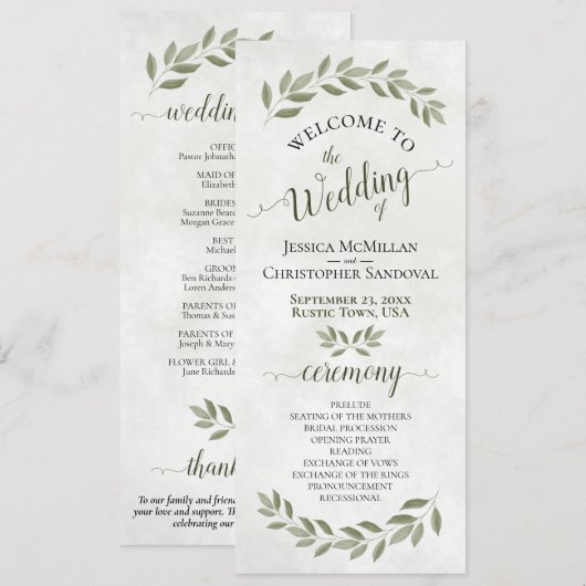 Rustikale Wasserfarbenwelt Elegante Hochzeit Programm (Vorne/Hinten)