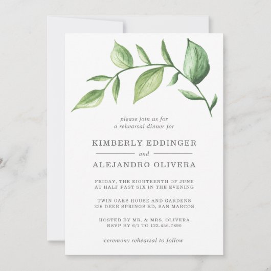 Rustikale Wasserfarbenwelt Probe Abendessen Einladung (Vorderseite)