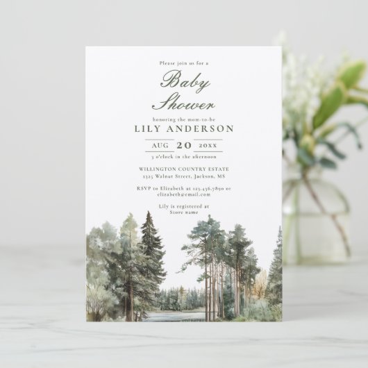 Rustikale Wasserfarbenwelt Wald-Wald Kinderdusche Einladung (Stehend Vorderseite)