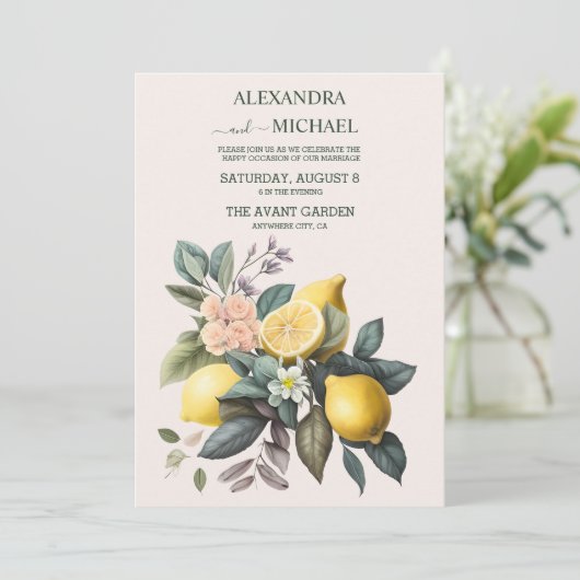 Rustikale Wasserfarbenzitrus Einladung zur Hochzei (Stehend Vorderseite)