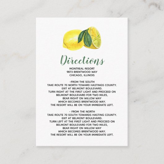 Rustikale Wasserfarbenzitrus Lemon Hochzeit Begleitkarte (Vorderseite)