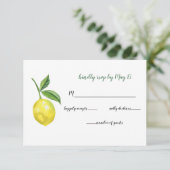 Rustikale WasserfarbeZitrus Lemon Hochzeit RSVP Karte (Stehend Vorderseite)