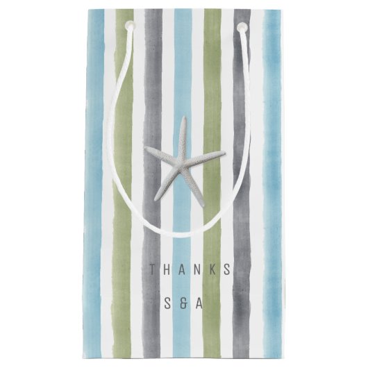 Rustikale Wasserfarbstreifen dank Monogramm Kleine Geschenktüte (Vorderseite)