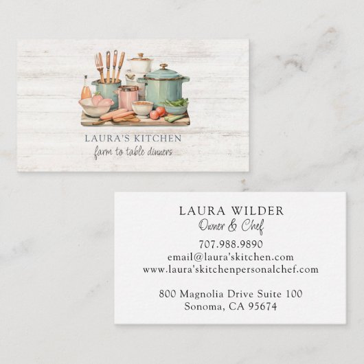 Rustikale Wasserfarbtöpfe Küchengeschirr Visitenkarte (Vorne/Hinten)