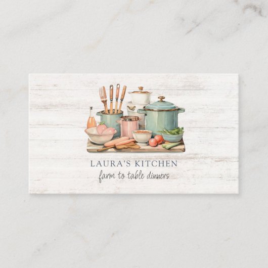 Rustikale Wasserfarbtöpfe Küchengeschirr Visitenkarte (Vorderseite)
