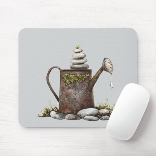 Rustikale Wasserkanne Steine Frühling Mousepad (Mit Mouse)