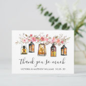 Rustikale Watercolor Floral Lantern Hochzeit Viele Dankeskarte (Stehend Vorderseite)
