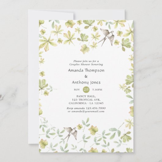 Rustikale Watercolor Forest Couples Dusche Einladung (Vorderseite)