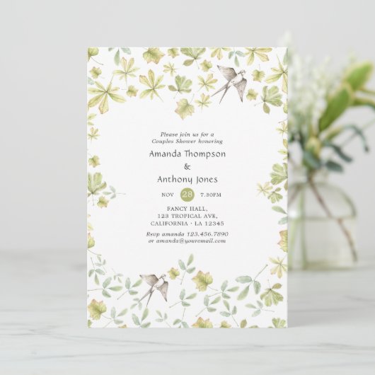 Rustikale Watercolor Forest Couples Dusche Einladung (Stehend Vorderseite)