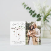 Rustikale Watercolor Forest Lights Save the Date Ankündigungspostkarte (Stehend Vorderseite)