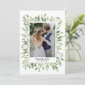 Rustikale Watercolor Greenerie Rahmen Foto Hochzei Dankeskarte (Stehend Vorderseite)