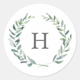 Rustikale Watercolor Greenerity Wreath Monogram We Runder Aufkleber