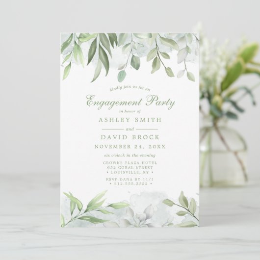 Rustikale Watercolor Greenery Blumenfreunde Einladung (Stehend Vorderseite)