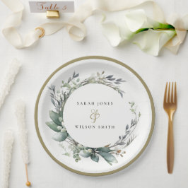 Rustikale Watercolor Grüne Foliage Pappteller