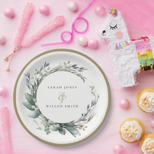 Rustikale Watercolor Grüne Foliage Pappteller (Party)