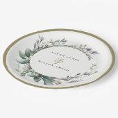 Rustikale Watercolor Grüne Foliage Pappteller (Schrägansicht)