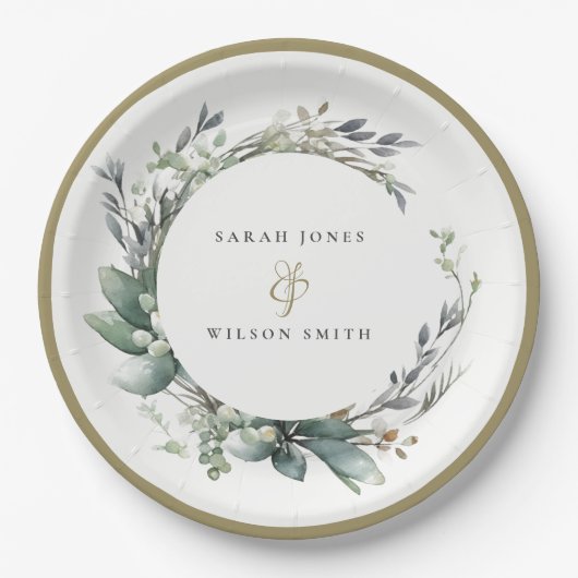 Rustikale Watercolor Grüne Foliage Pappteller (Vorderseite)